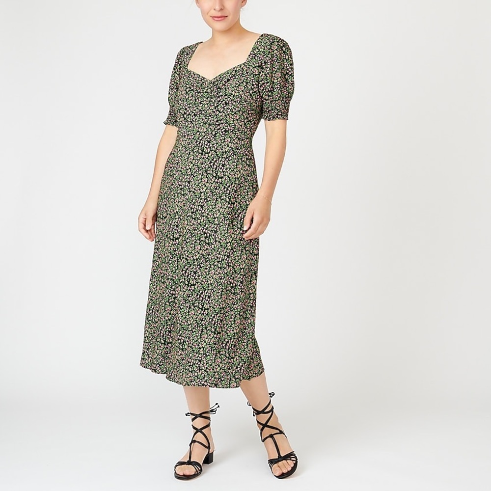 J Crew Smocked-sleeve midi dress in floral Size 8